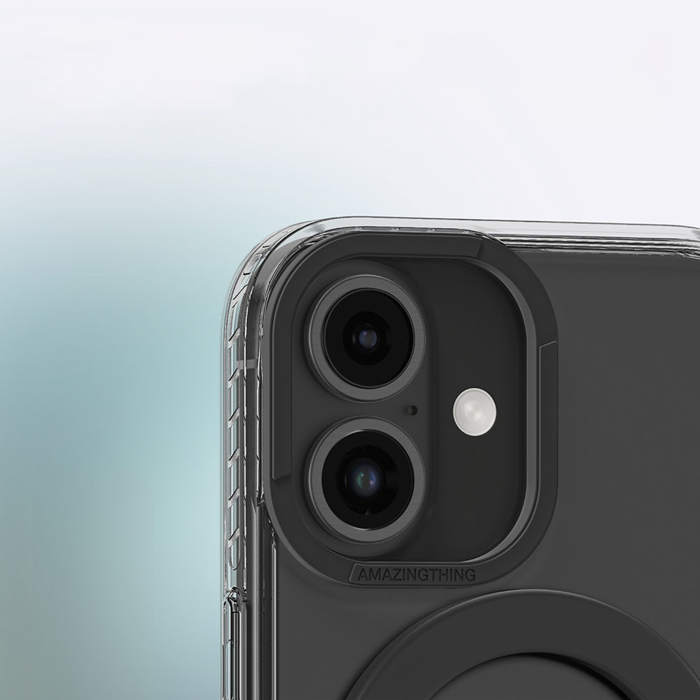 Apple iPhone 16 Kılıf M-safe Şarj Özellikli Yüzük Standlı Amazingthing Titan Pro Serisi Kapak Siyah