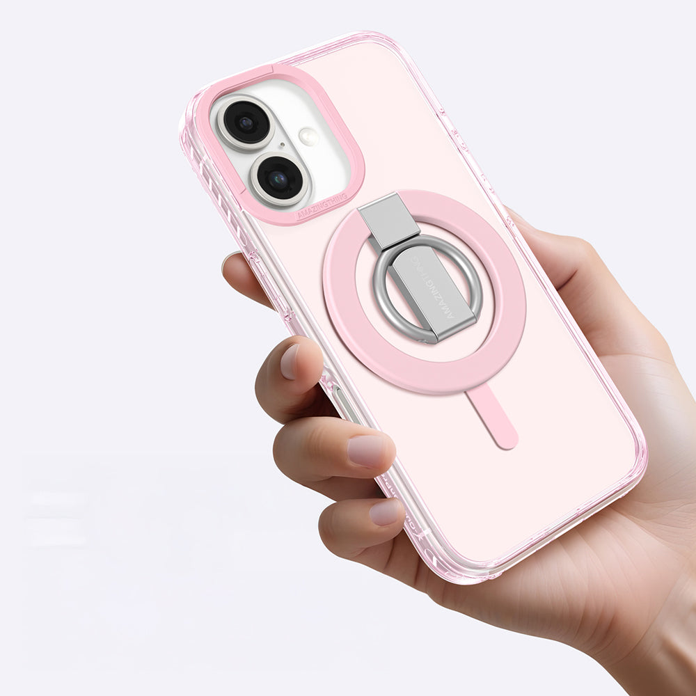 Apple iPhone 16 Kılıf M-safe Şarj Özellikli Yüzük Standlı Amazingthing Titan Pro Serisi Kapak Siyah