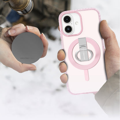 Apple iPhone 16 Kılıf M-safe Şarj Özellikli Yüzük Standlı Amazingthing Titan Pro Serisi Kapak Siyah