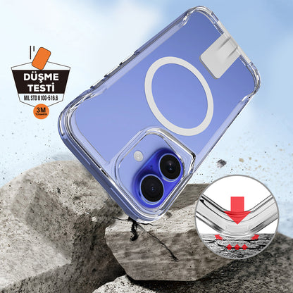 Apple iPhone 16 Kılıf M-safe Şarj Özellikli Zore T-Max Standlı Kapak Şeffaf