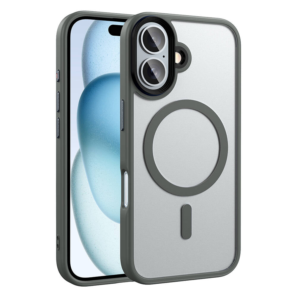 Apple iPhone 16 Kılıf Mat Arka Yüzey Wireless Şarj Özellikli Zore Flet M-safe Kapak Titanyum-Gri