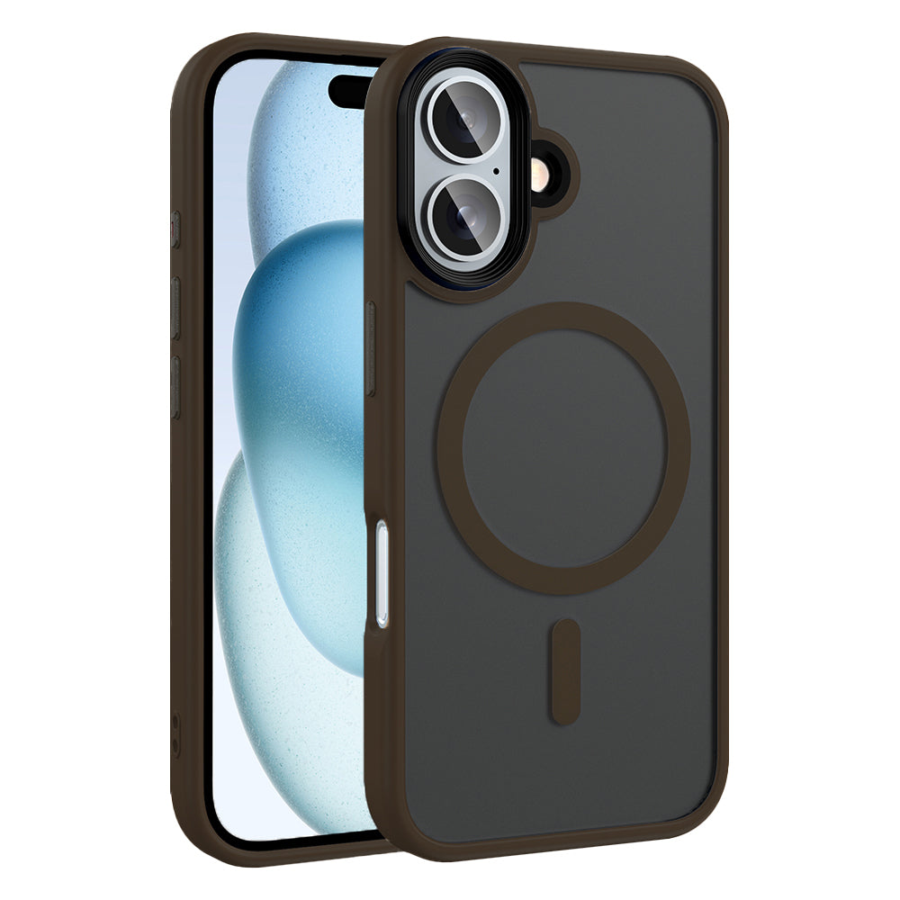 Apple iPhone 16 Kılıf Mat Arka Yüzey Wireless Şarj Özellikli Zore Flet M-safe Kapak Rose Brown