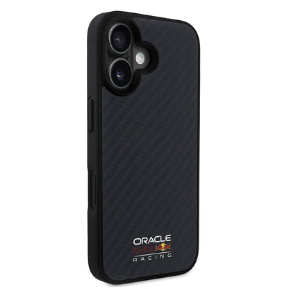 Apple iPhone 16 Kılıf Redbull Orjinal Lisanslı M-safe Şarj Özellikli Karbon Fiber Tasarımlı Parlayan Logolu Kapak Siyah