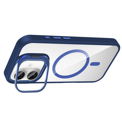 Apple iPhone 16 Kılıf Standlı ve Kamera Lens Hediyeli M-Safe Şarj Özellikli Zore Etro Kapak Derin Mor