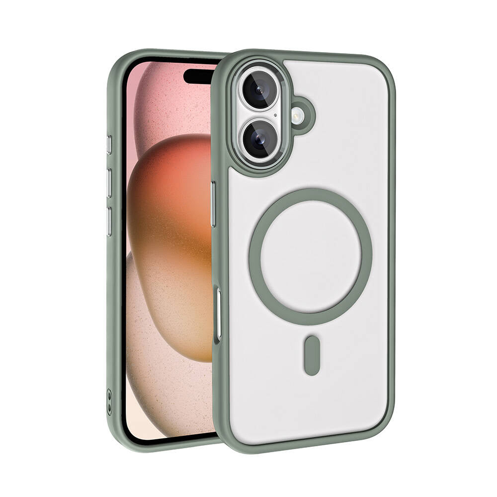 Apple iPhone 16 Kılıf Wireless Şarj Özellikli Zore Krom M-safe Silikon Kapak Titanyum-Gri