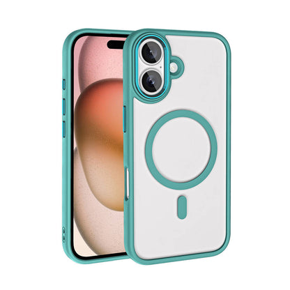 Apple iPhone 16 Kılıf Wireless Şarj Özellikli Zore Krom M-safe Silikon Kapak Yeşil