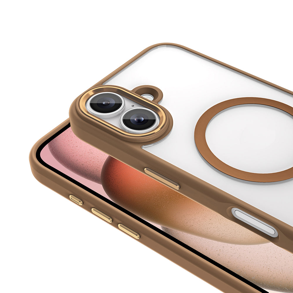 Apple iPhone 16 Kılıf Wireless Şarj Özellikli Zore Krom M-safe Silikon Kapak Gold