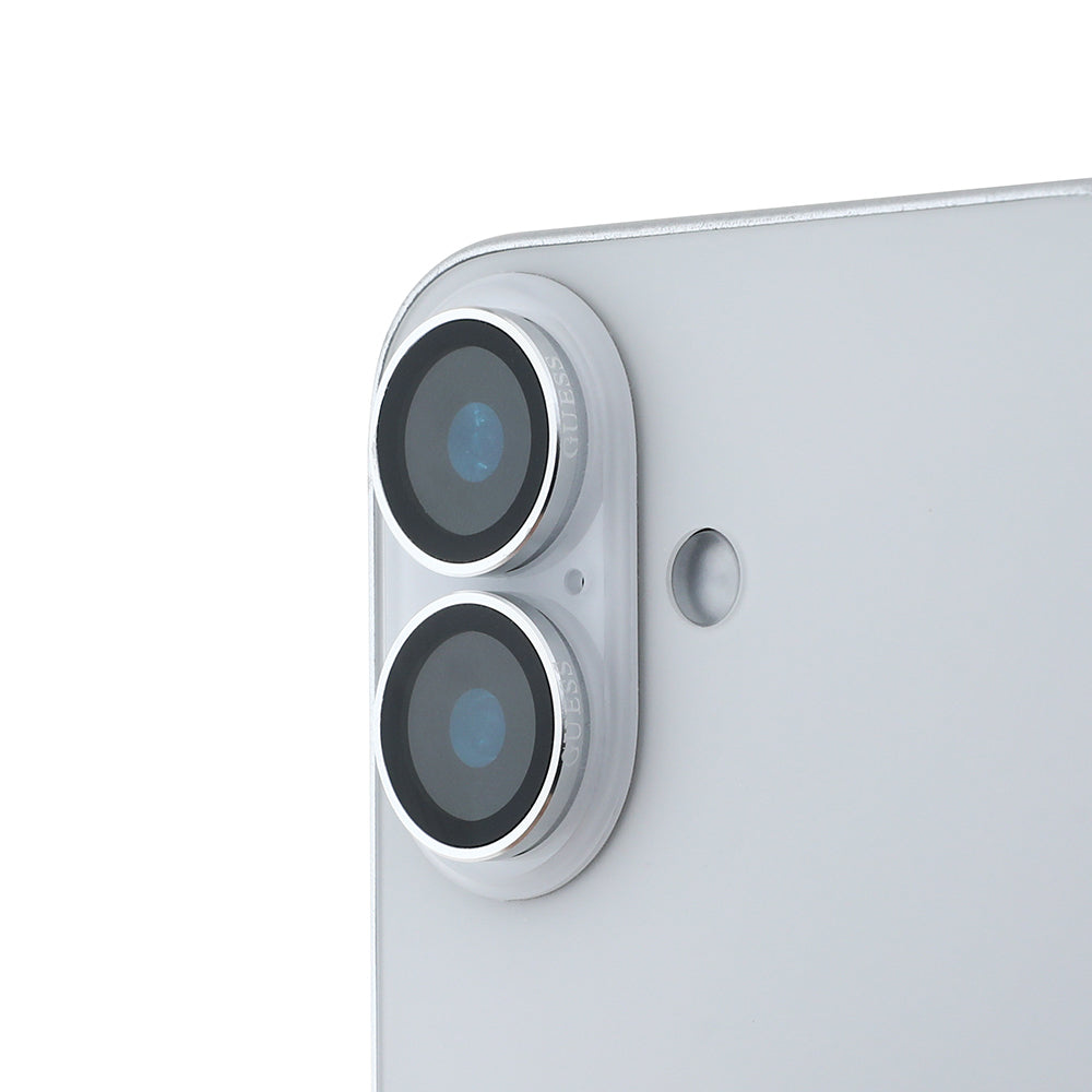 Apple iPhone 16 Plus Guess Orjinal Lisanslı Metal Kamera Lens Koruyucu Gümüş