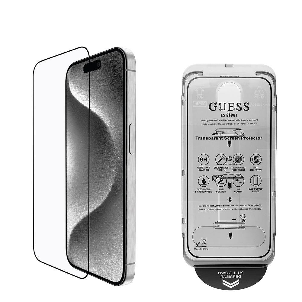 Apple iPhone 16 Plus Guess Orjinal Lisanslı Rhinestone Ekran Koruyucu + Lens Koruyucu 2in1 Aksesuar Seti Gümüş