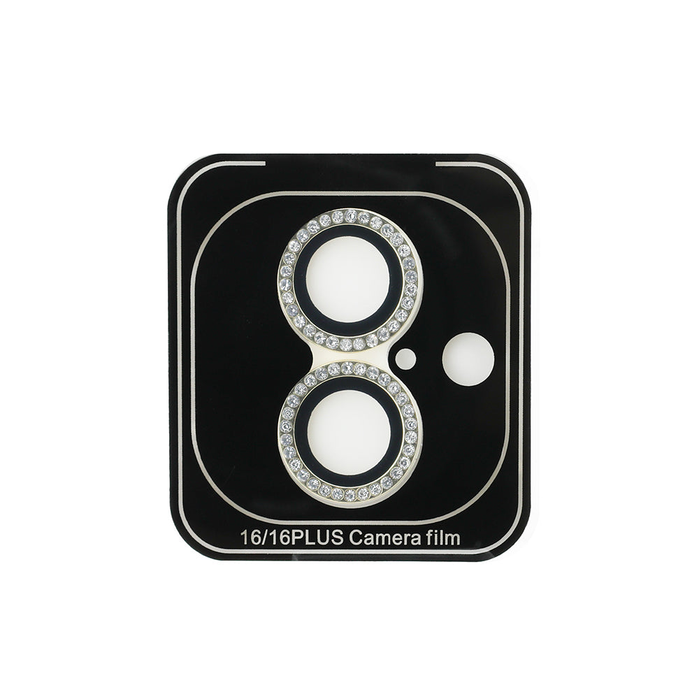 Apple iPhone 16 Plus Guess Orjinal Lisanslı Rhinestone Taşlı Lens Koruyucu Gold