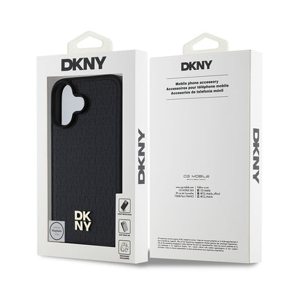 Apple iPhone 16 Plus Kılıf DKNY Orjinal Lisanslı M-safe Şarj Özellikli 3D Yazılı Repeat Pattern Kapak Kahverengi