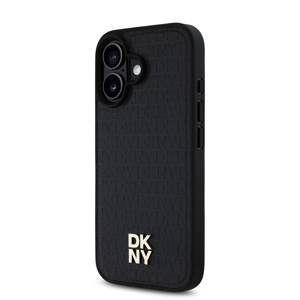 Apple iPhone 16 Plus Kılıf DKNY Orjinal Lisanslı M-safe Şarj Özellikli 3D Yazılı Repeat Pattern Kapak Kahverengi