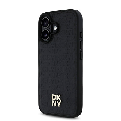 Apple iPhone 16 Plus Kılıf DKNY Orjinal Lisanslı M-safe Şarj Özellikli 3D Yazılı Repeat Pattern Kapak Siyah