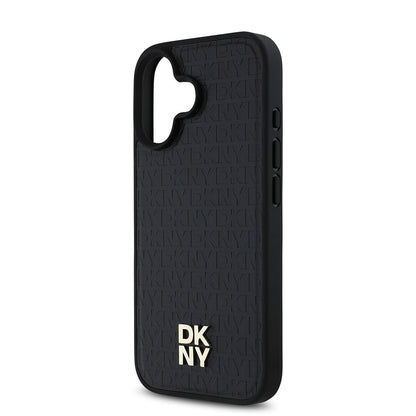 Apple iPhone 16 Plus Kılıf DKNY Orjinal Lisanslı M-safe Şarj Özellikli 3D Yazılı Repeat Pattern Kapak Kahverengi