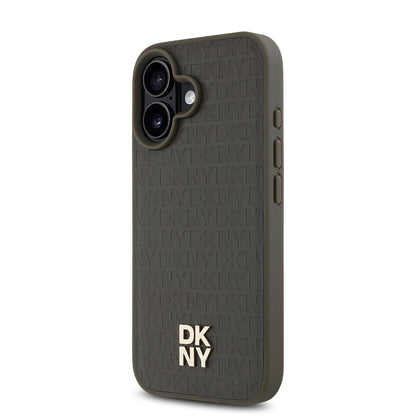 Apple iPhone 16 Plus Kılıf DKNY Orjinal Lisanslı M-safe Şarj Özellikli 3D Yazılı Repeat Pattern Kapak Siyah