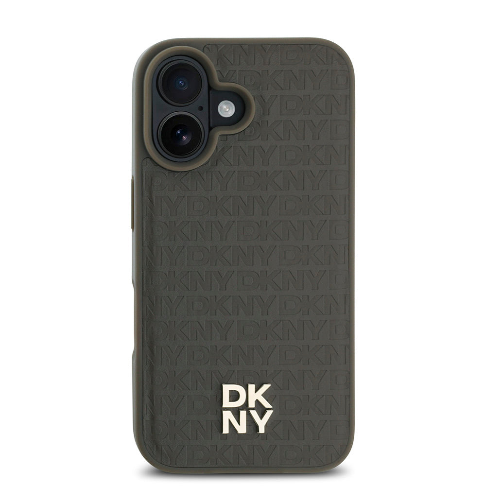 Apple iPhone 16 Plus Kılıf DKNY Orjinal Lisanslı M-safe Şarj Özellikli 3D Yazılı Repeat Pattern Kapak Siyah