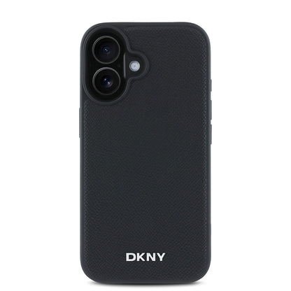 Apple iPhone 16 Plus Kılıf DKNY Orjinal Lisanslı M-safe Şarj Özellikli Metal Logolu PU Deri Grained Kapak Siyah