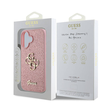Apple iPhone 16 Plus Kılıf Guess Orjinal Lisanslı 4G Büyük Metal Logolu Glitter Kapak Pembe