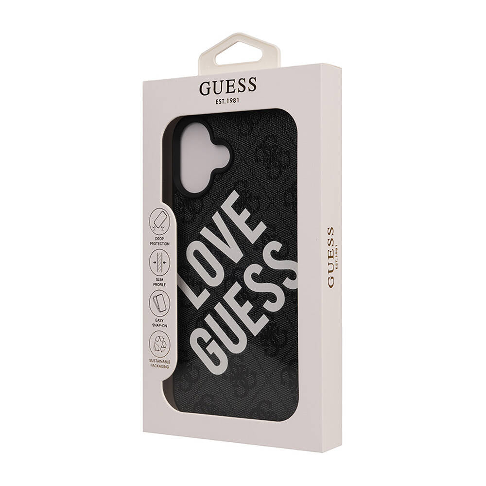 Apple iPhone 16 Plus Kılıf Guess Orjinal Lisanslı Big Love Guess Kapak Siyah