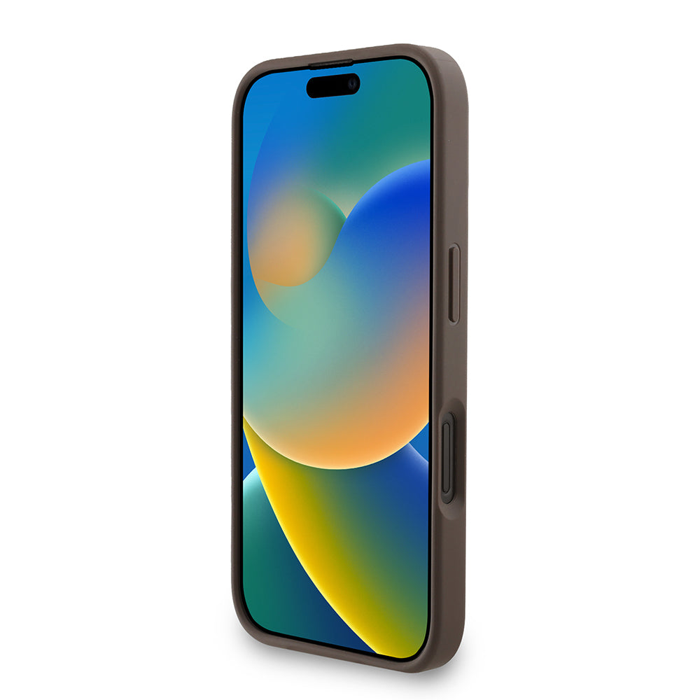 Apple iPhone 16 Plus Kılıf Guess Orjinal Lisanslı M-safe Şarj Özellikli PU Deri Bilek Askı İpli Yazı Logolu Kapak Siyah