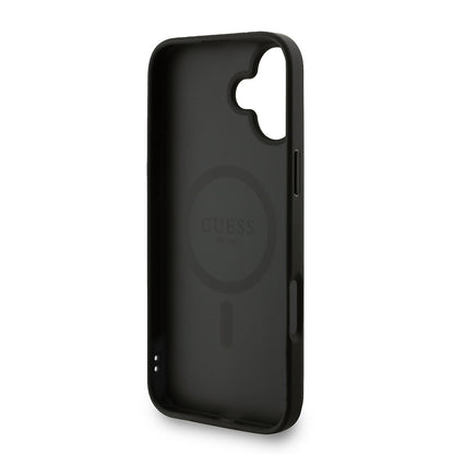 Apple iPhone 16 Plus Kılıf Guess Orjinal Lisanslı M-safe Şarj Özellikli PU Deri Bilek Askı İpli Yazı Logolu Kapak Kahverengi