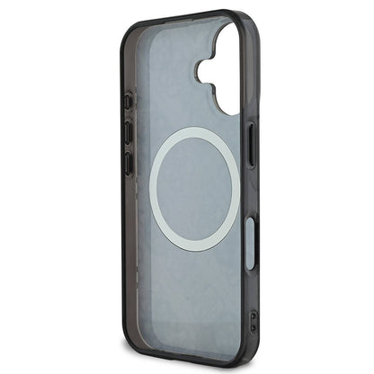 Apple iPhone 16 Plus Kılıf Guess Orjinal Lisanslı M-safe Şarj Özellikli 4G Desenli IML Yazı Logolu Peony Kapak Kahverengi