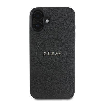 Apple iPhone 16 Plus Kılıf Guess Orjinal Lisanslı M-safe Şarj Özellikli Yazı Logolu Grained Kapak Yeşil
