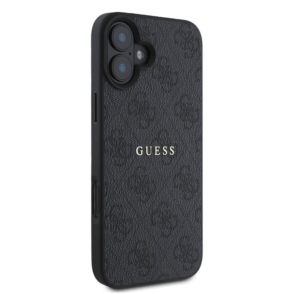 Apple iPhone 16 Plus Kılıf Guess Orjinal Lisanslı M-safe Şarj Özellikli 4G Desenli Yazı Logolu Kapak Kahverengi