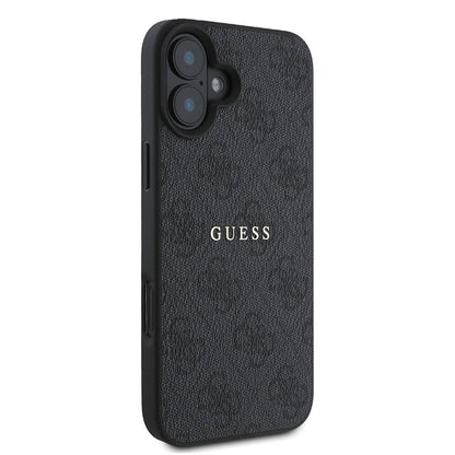 Apple iPhone 16 Plus Kılıf Guess Orjinal Lisanslı M-safe Şarj Özellikli 4G Desenli Yazı Logolu Kapak Kahverengi