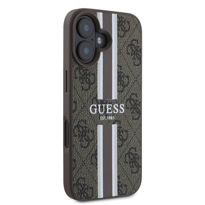 Apple iPhone 16 Plus Kılıf Guess Orjinal Lisanslı M-safe Şarj Özellikli 4G Şerit Tasarımlı Printed Kapak Pembe