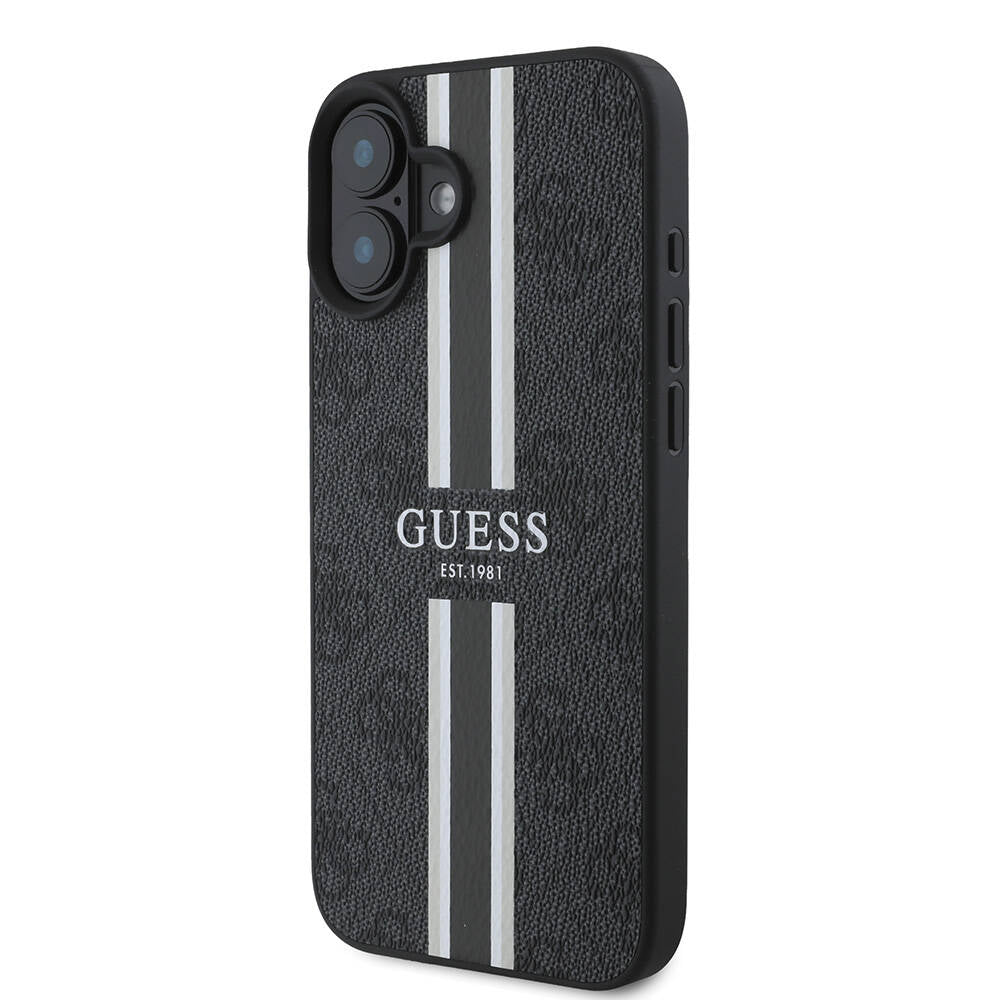 Apple iPhone 16 Plus Kılıf Guess Orjinal Lisanslı M-safe Şarj Özellikli 4G Şerit Tasarımlı Printed Kapak Pembe
