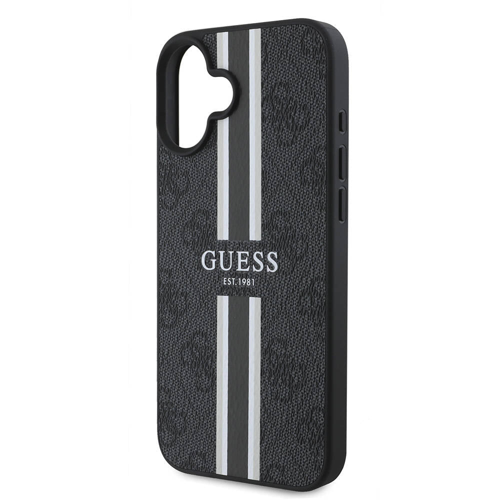 Apple iPhone 16 Plus Kılıf Guess Orjinal Lisanslı M-safe Şarj Özellikli 4G Şerit Tasarımlı Printed Kapak Pembe