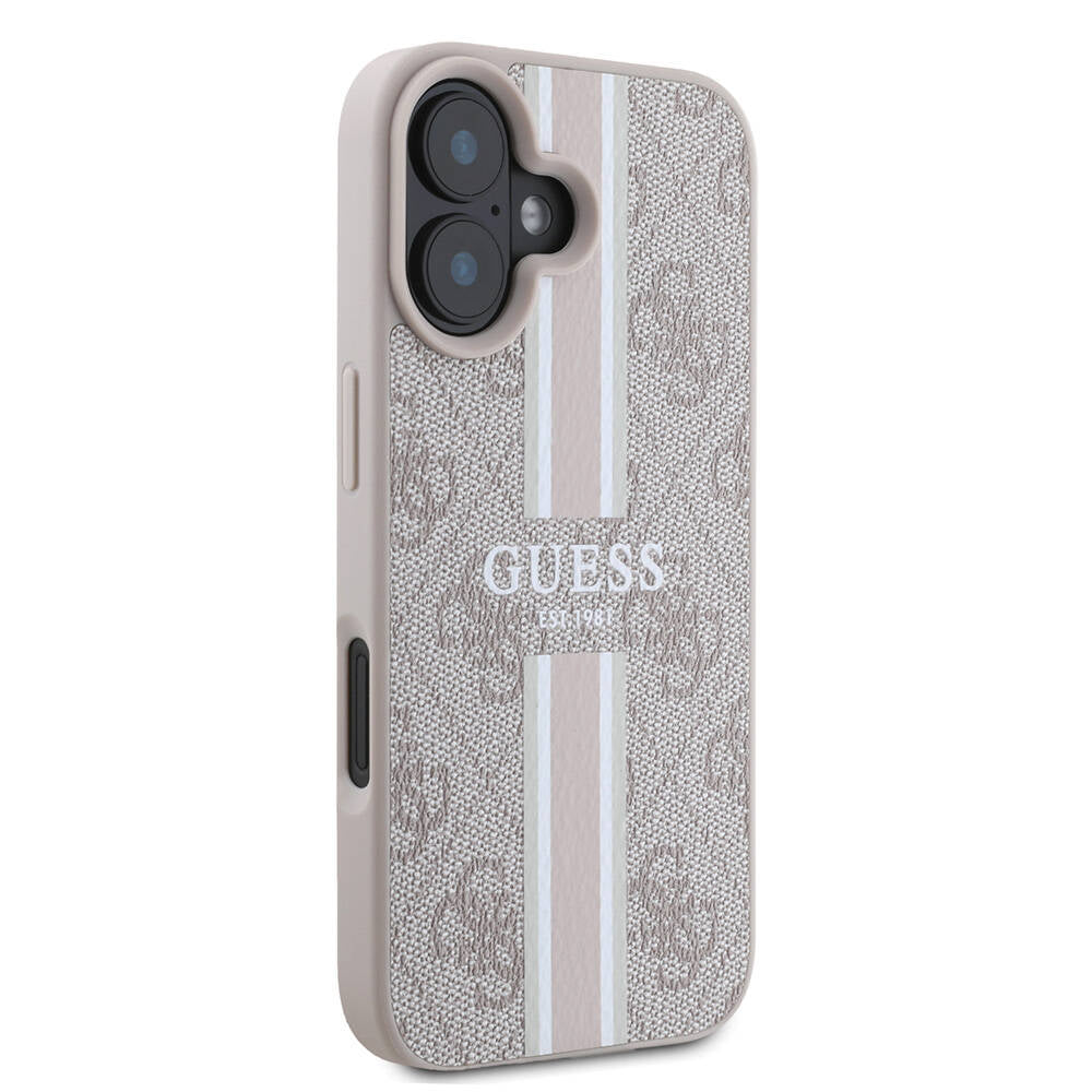 Apple iPhone 16 Plus Kılıf Guess Orjinal Lisanslı M-safe Şarj Özellikli 4G Şerit Tasarımlı Printed Kapak Siyah