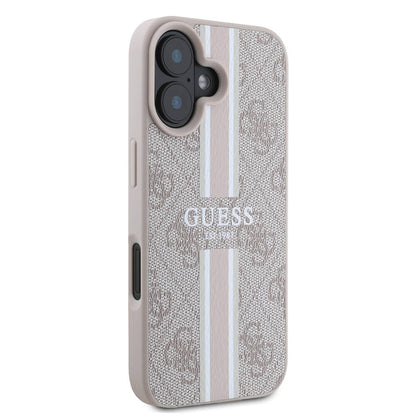 Apple iPhone 16 Plus Kılıf Guess Orjinal Lisanslı M-safe Şarj Özellikli 4G Şerit Tasarımlı Printed Kapak Pembe