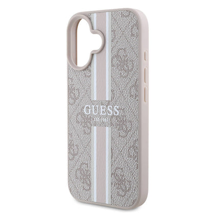 Apple iPhone 16 Plus Kılıf Guess Orjinal Lisanslı M-safe Şarj Özellikli 4G Şerit Tasarımlı Printed Kapak Pembe