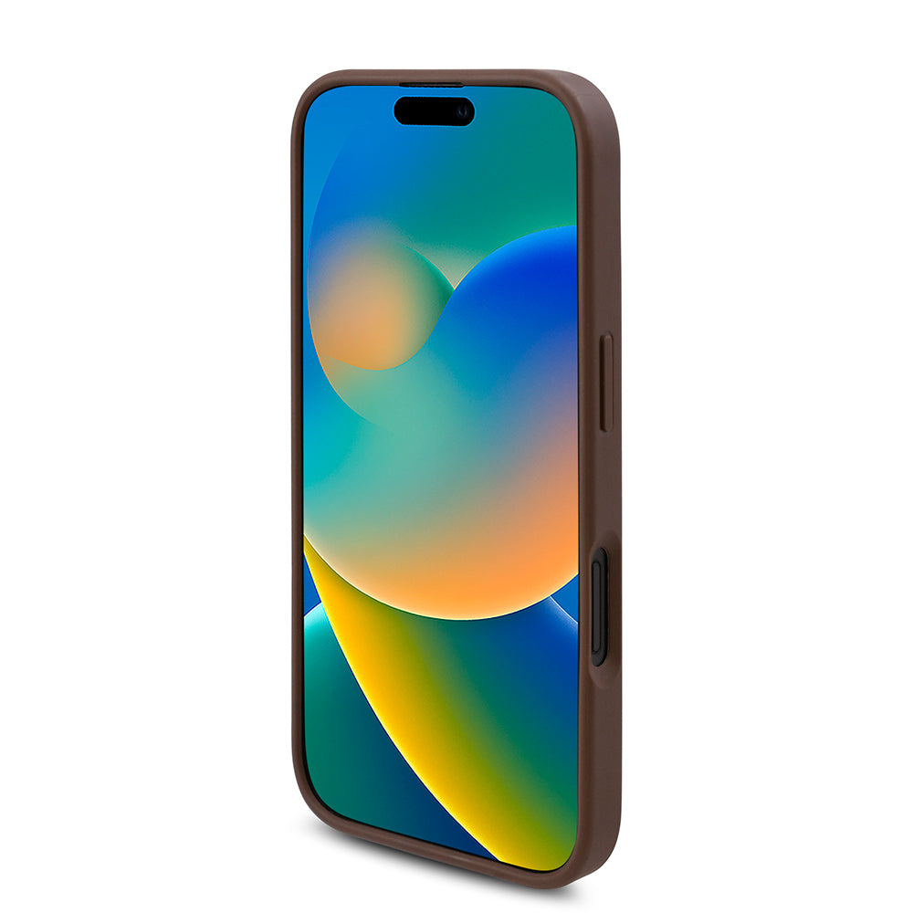 Apple iPhone 16 Plus Kılıf Guess Orjinal Lisanslı M-safe Şarj Özellikli Gül Baskılı 4G Desenli Yazı Logolu Kapak Kahverengi