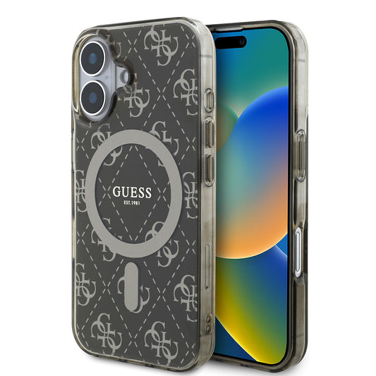Apple iPhone 16 Plus Kılıf Guess Orjinal Lisanslı M-safe Şarj Özellikli IML Baskılı Klasik Logolu 4G Desenli Kapak