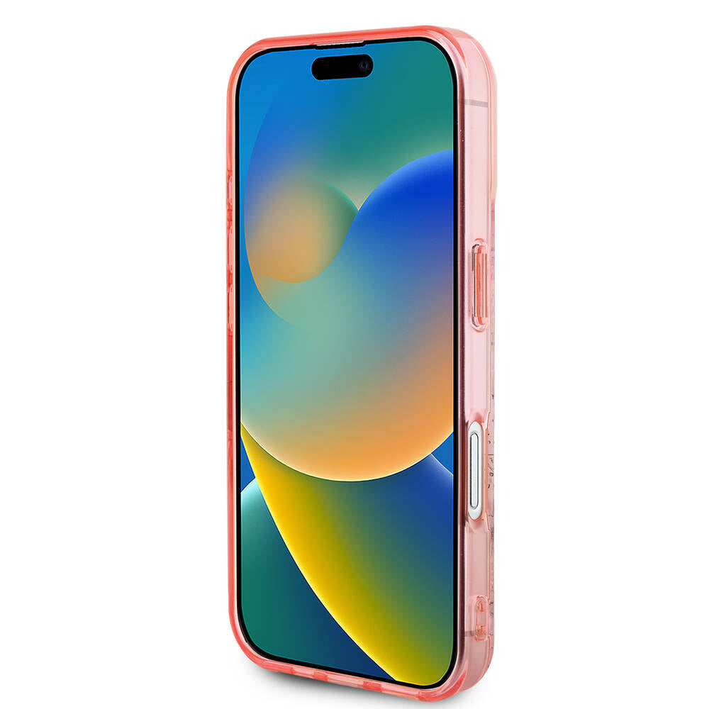 Apple iPhone 16 Plus Kılıf Guess Orjinal Lisanslı M-safe Şarj Özellikli IML Baskılı Yazı Logolu Flower Tonal Circle Kapak Pembe