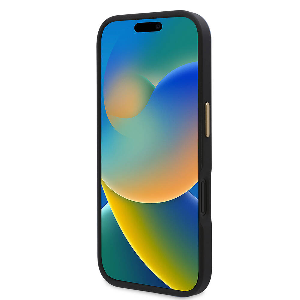 Apple iPhone 16 Plus Kılıf Guess Orjinal Lisanslı M-safe Şarj Özellikli PU 4G Desenli Metal Plaka Klasik Logolu Kapak Kahverengi