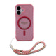 Apple iPhone 16 Plus Kılıf Guess Orjinal Lisanslı M-safe Şarj Özellikli Simli Silikon İnci Bileklikli Kapak Pembe