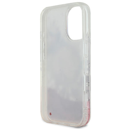 Apple iPhone 16 Plus Kılıf Guess Orjinal Lisanslı M-safe Şarj Özellikli Sıvılı Simli Çiçek Desenli Kapak Mor