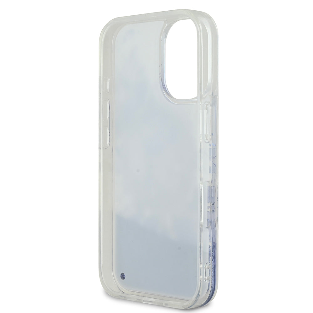 Apple iPhone 16 Plus Kılıf Guess Orjinal Lisanslı M-safe Şarj Özellikli Sıvılı Simli Çiçek Desenli Kapak Mor