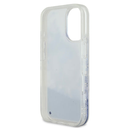 Apple iPhone 16 Plus Kılıf Guess Orjinal Lisanslı M-safe Şarj Özellikli Sıvılı Simli Çiçek Desenli Kapak Mor