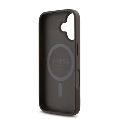 Apple iPhone 16 Plus Kılıf Guess Orjinal Lisanslı M-safe Şarj Özellikli Small 4G Classic Kapak Kahverengi