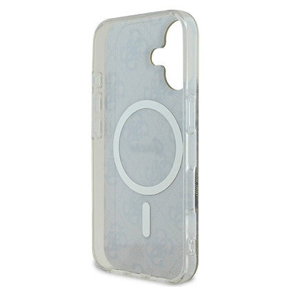 Apple iPhone 16 Plus Kılıf Guess Orjinal Lisanslı M-safe Şarj Özellikli Yazı Logolu 4G Desenli Kapak Kahverengi