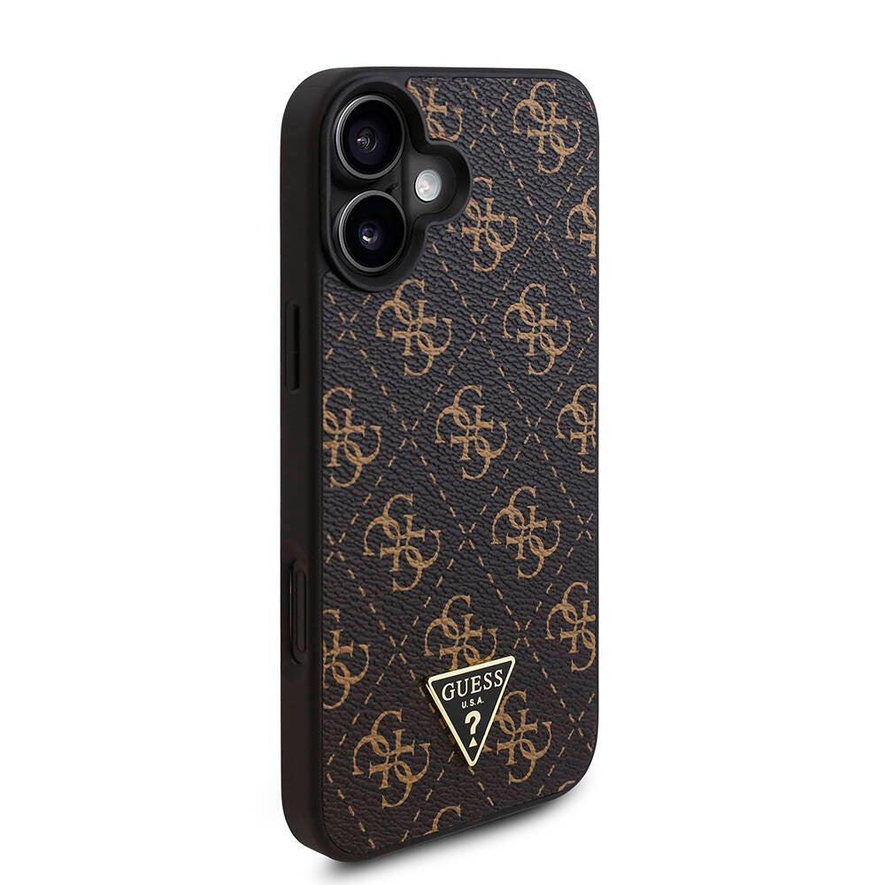 Apple iPhone 16 Plus Kılıf Guess Orjinal Lisanslı PU Deri 4G Desenli Üçgen Logolu Kapak Siyah