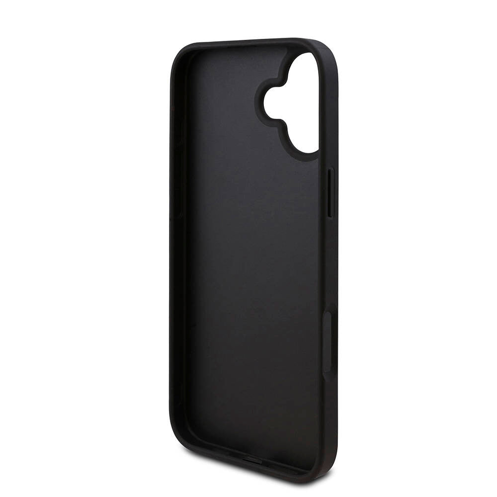 Apple iPhone 16 Plus Kılıf Guess Orjinal Lisanslı PU Deri 4G Desenli Üçgen Logolu Kapak Siyah
