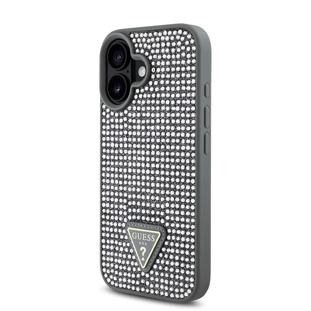 Apple iPhone 16 Plus Kılıf Guess Orjinal Lisanslı Taşlı Arka Yüzey Üçgen Logolu Kapak Pembe