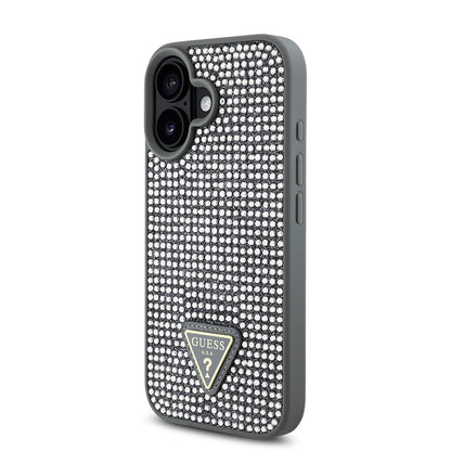 Apple iPhone 16 Plus Kılıf Guess Orjinal Lisanslı Taşlı Arka Yüzey Üçgen Logolu Kapak Pembe