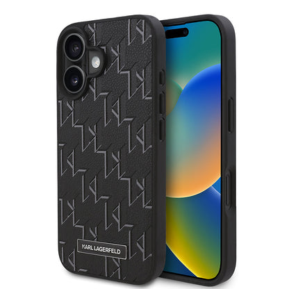 Apple iPhone 16 Plus Kılıf Karl Lagerfeld Orjinal Lisanslı M-safe Şarj Özellikli KL Yazılı Hot Stamp Kapak Siyah